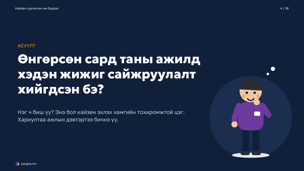 Кайзен: тасралтгүй сайжруулалт: 4-р хуудас